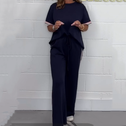 💖Limited Sale 50% OFF💖Side Stripe Short Sleeve T-Shirt & Wide Leg Joggers Set
