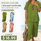 🧡Summer Hot Sale 50% OFF!!⚡Women's Solid Short Sleeve Top & Loose Wide Leg Pants 2-Piece Set