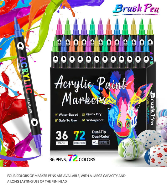 🥳2026 HOT SALE🥳💞50K+ SOLD!🍃🐾 50% OFF!🔥 Dual Tip Acrylic Paint Pen Marker - 24/48/72/120 Colors