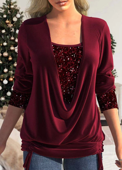 🎄Christmas Sale-50% Off🎁Sequin Loose Smocked Fake Two-Piece Top