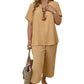 🧡Summer Hot Sale 50% OFF!!⚡Women's Solid Short Sleeve Top & Loose Wide Leg Pants 2-Piece Set