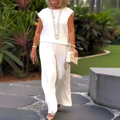 🌸 Summer New 50%OFF💐Women's Crew Neck Sleeveless Top and Pants Set