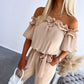 🔥Summer Sale 50% OFF👗 Women's Ruffle Off-the-shoulder Tie-Drape Jumpsuit with Pockets