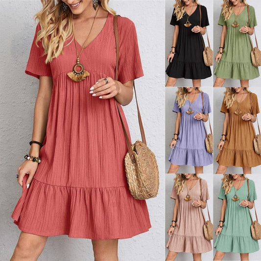 🎁Hot Sale 50% OFF⏳ Free Shipping✈️Retro V-neck Loose Casual Dress