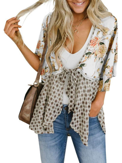 💐2026 SPRING SALE - 60% OFF!🌸Women's Floral Kimono Ruffle Sleeve Tie Cardigans Flowy Boho Loose Cover Ups