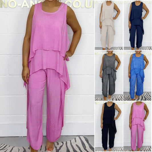 💕HOT SALE 49% OFF🌷Casual Sleeveless Loose Top and Pants Suit for Plus Size Women