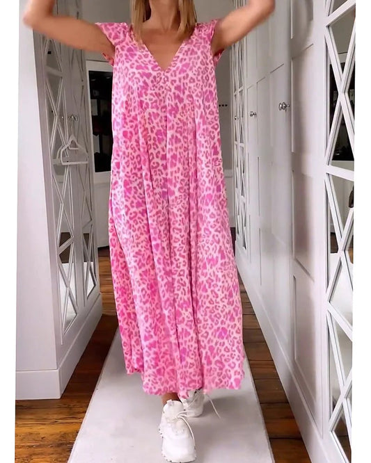 💐Spring Sale 50% OFF⭐V-neck Printed Short-sleeved Long Dress