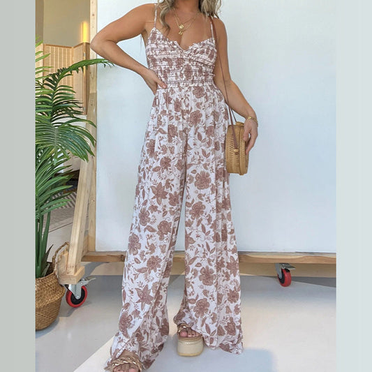 🎁NEW HOT SALE🔥Floral Suspender Wide-Leg Jumpsuit