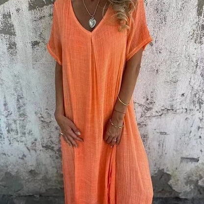 🔥Hot Sale 49% OFF🔥Women's Loose V-neck Cotton Linen Dress