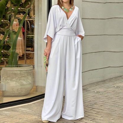 🌷Limited Time Offer 41%-Women's Elegant V-Neck Wide Leg Jumpsuit