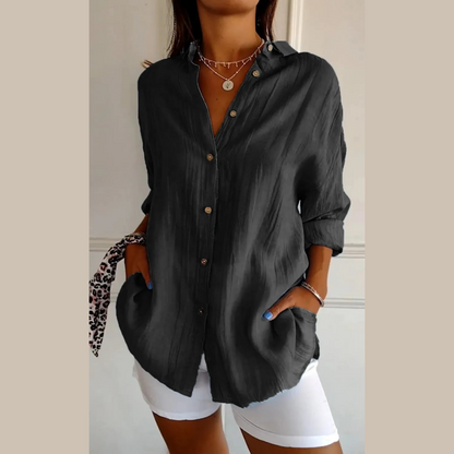 🔥HOT SALE - 49% OFF🔥Classic Pleated Textured Single-Breasted Lapel Shirt for Women