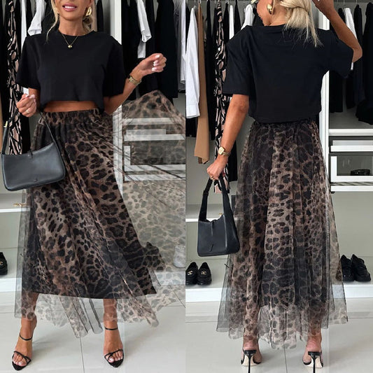 💕2026 Hot Sale 60% OFF🔥Leopard Print Layered Design Bustier Maxi Skirt