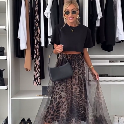 💕2026 Hot Sale 60% OFF🔥Leopard Print Layered Design Bustier Maxi Skirt