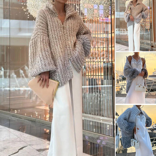 🎅Christmas must-have🎁Single color sequin knitted sweater jacket💎✨⏰Free shipping