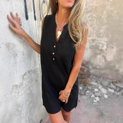 💖Big price reduction! 🔥💖Women's Sleeveless Button Pocket V-Neck Dress