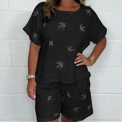 💖Hot Sales-50% OFF✨Casual Printed Cotton-Linen Short Sleeve Shorts Set