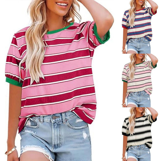 💕HOT SALE 50% OFF👕Women's Casual Striped Color Block T-Shirt👕