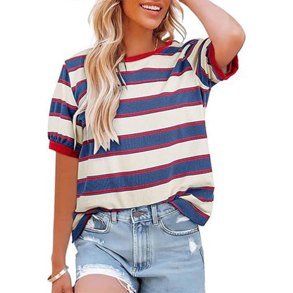 💕HOT SALE 50% OFF👕Women's Casual Striped Color Block T-Shirt👕