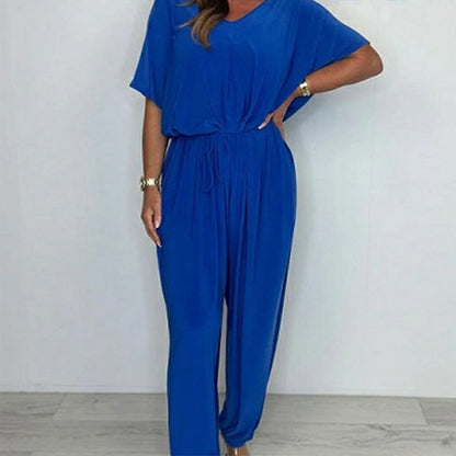 🔥Hot Sale 49% OFF💥Women's V-Neck Solid Color Loose Waisted Jumpsuit