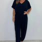 🔥Hot Sale 49% OFF💥Women's V-Neck Solid Color Loose Waisted Jumpsuit