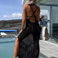 Deserted Island Crochet Knit Cross Back Cover Up Maxi Dress