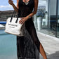 Deserted Island Crochet Knit Cross Back Cover Up Maxi Dress