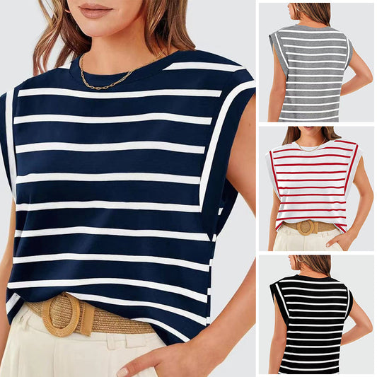💖Last Day 50% OFF💖Women's Basic Fashion Casual Striped Sleeveless Vest T-Shirt