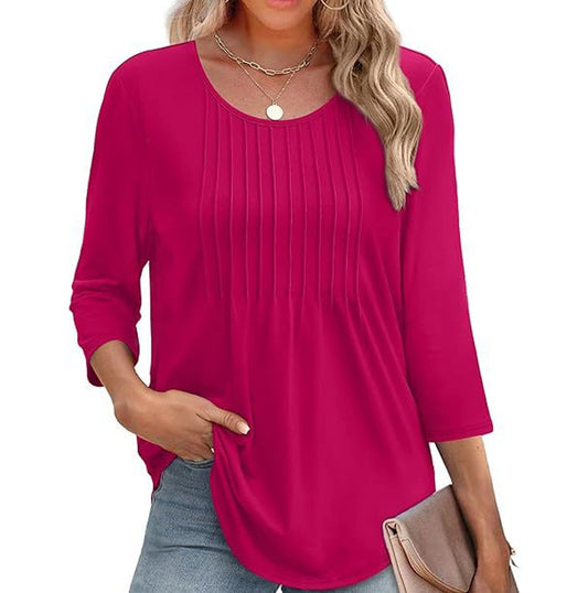 💥2025 NEW TYPE 50% OFF💥Ruffled Round Neck Loose Fit Thin T-Shirt🎉