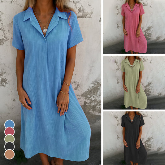 💕Last Day Promotion 49% OFF🔥Women’s Solid Color Short-Sleeve Dress