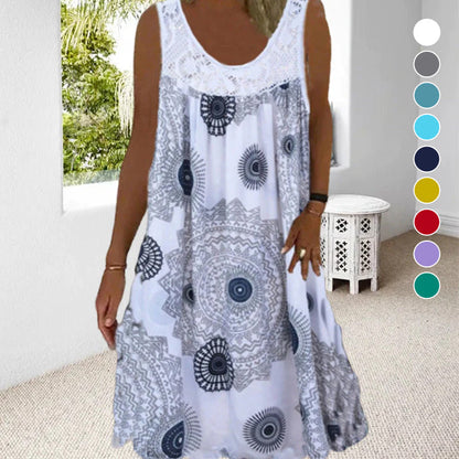 🌞2025 Summer New Arrivals🌸Women Summer O-Neck Sleeveless Print Dress