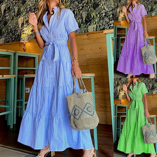 💕2025 Hot Sale 50% OFF🔥Women's Striped Short Sleeve Dress