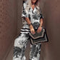 🔥Summer Big Sale 50% OFF🌟Women's Casual Printed V-Neck Top and Long Pants Set