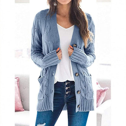 💐Autumn Big Sale-50% Off💕Women's Fall Casual Long Sleeve Button Down Open Front Cable Knit Cardigan