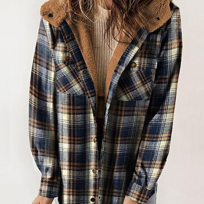 🔥Hot Sale 50% OFF⏰Women's Thickened Flannel Long Sleeve Plaid Jacket Coat with Hood