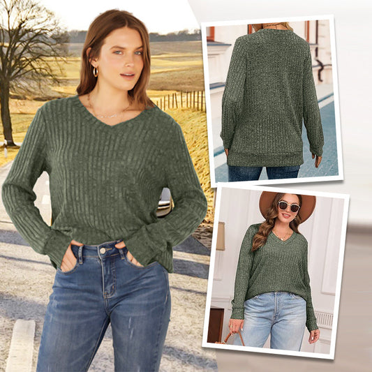 💖LAST DAY SALE 50% OFF✨Women's V Neck Long Sleeve Solid Sweater