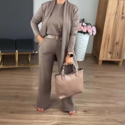 🍂Autumn New Arrivals - 70% Off💥Elegant Longline Cardigan Top & Pants 3-Pieces Set