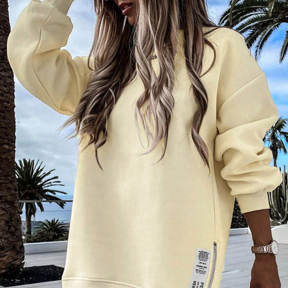 🔥2025 HOT SALE🔥Long Sleeve Pullover Zipper Slit Casual Sweatshirt Dress