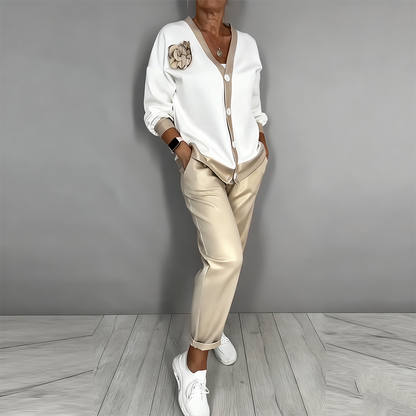 🔥Limited-time offer-Women’s Casual V-Neck Top & High Waist Pants 2-Piece Set