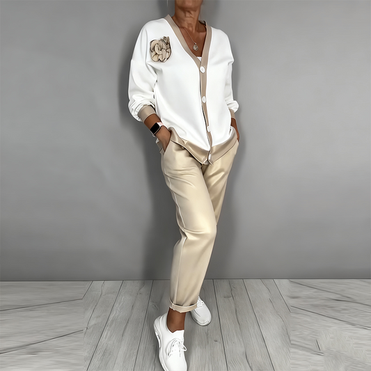 🔥Limited-time offer-Women’s Casual V-Neck Top & High Waist Pants 2-Piece Set