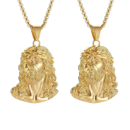 ✝️ BUY 1 GET 1 FREE! ✨ Jesus Head Pendant Necklace - Detailed Sculpture in Silver or Gold Tone🌟🙏