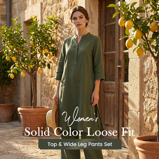 🎁2026 New Arrivals 50% OFF💥Solid Color Loose Fit Top & Wide Leg Pants Set