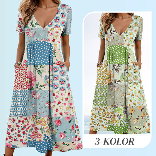 🌊SUMMER HOT SALE £13.99!!👙Women's V-neck dresses with short sleeves in patterned designs
