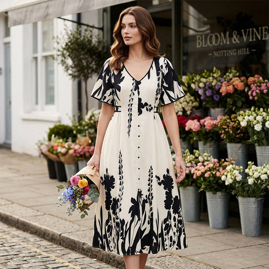 🔥2026 HOT STYLE💥 70% OFF NOW! 🎁 Soft Botanical Print V-Neck Midi Dress – Elegant, Lightweight & Versatile for Any Occasion 🌸