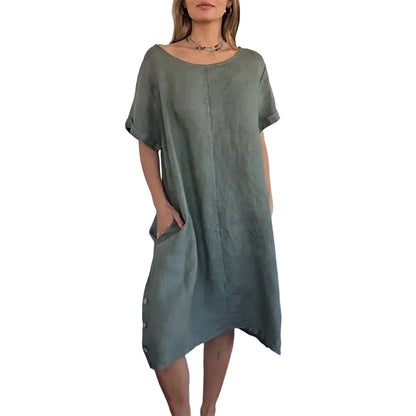 🌿Summer Cool Deal: 49% OFF!!💃☀️Women’s Cotton-Linen Casual Dress – Breathable, Relaxed Fit with Functional Pockets