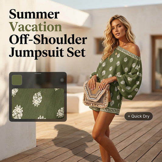 🔥While Supplies Last 50% OFF!🎉Bohemian Off-Shoulder Printed Jumpsuit Set