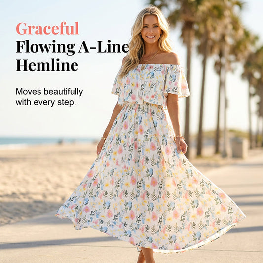 ⏰Last Day Sale 50% OFF💃Women's Off-Shoulder Ruffled Side-Slit Maxi Dress with Pockets ✨