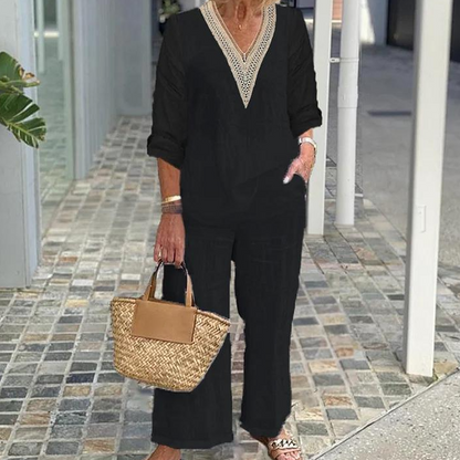 🔥LIMITED TIME 70% OFF!⏰Women's V-Neck Top & Wide-Leg Pants