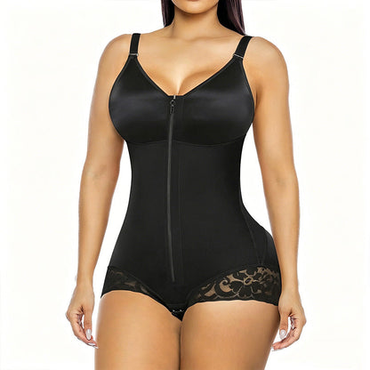 Dual-Zip Tummy Control Shapewear Bodysuit with Anti-Slip Lace