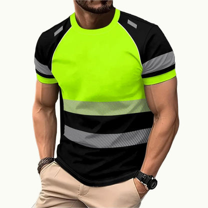 📢📢50% OFF !! ⏰Men’s Fluorescent Color Block Athletic Shirt Outdoor Safety Tee