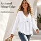 🌸LAST DAY SPECIAL PRICE!!🌸Women's Bohemian Fringe V-Neck Long Sleeve Blouse, Loose Casual Tunic Top